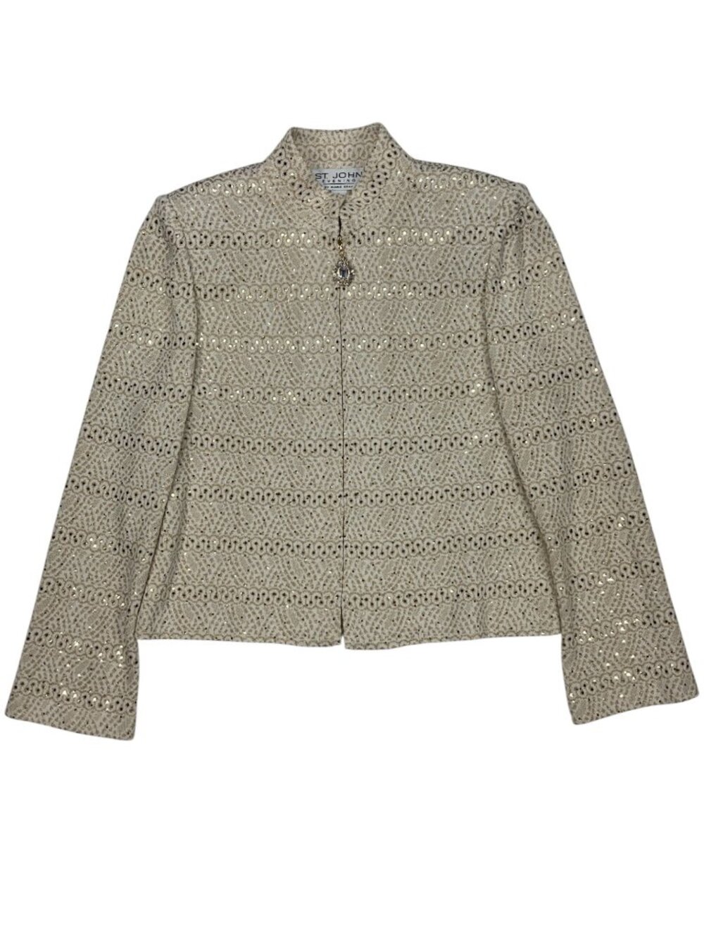 St. John Evening Vintage Embellished Knit Jacket 8 Cream Gold Zipper Front - Picture 16 of 16